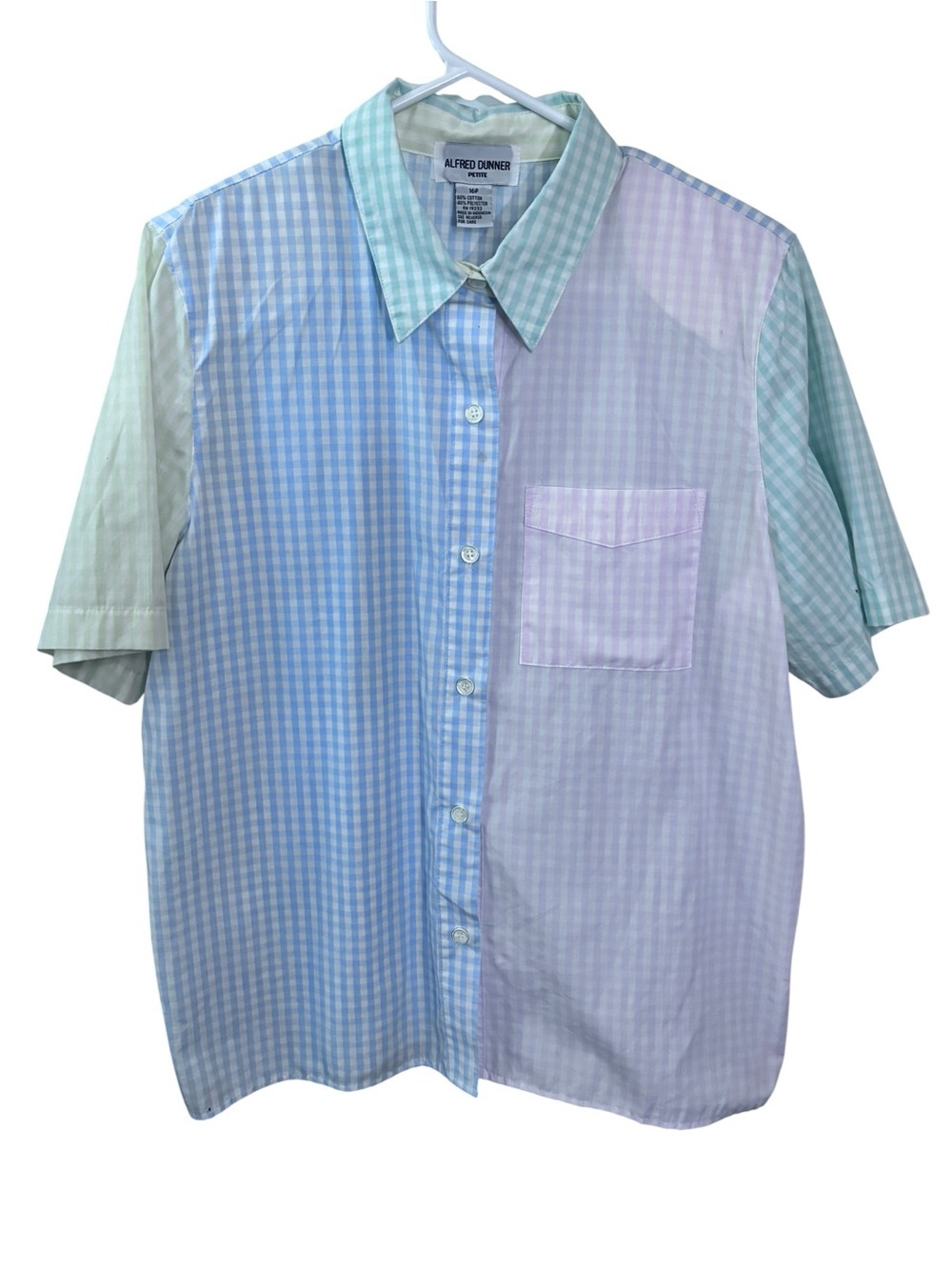 90s Alfred Dunner Men’s Multicolor Gingham Short-Sleeve Button-Up Shirt | 16P